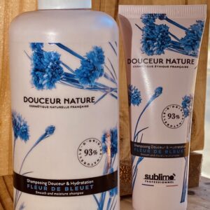 bouteille de shampoing fleur de bleuet