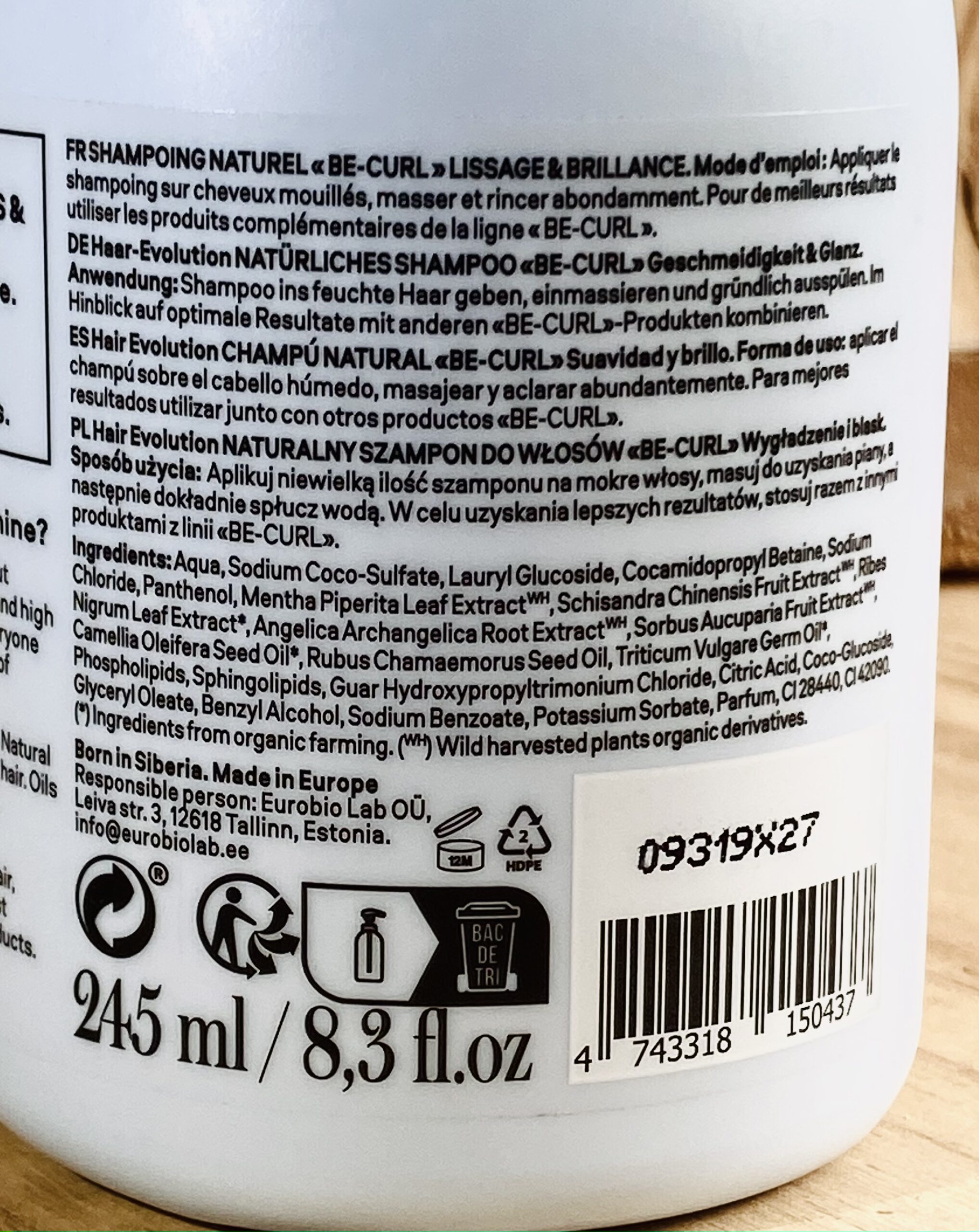 Dos bouteille shampoing douceur et brillance