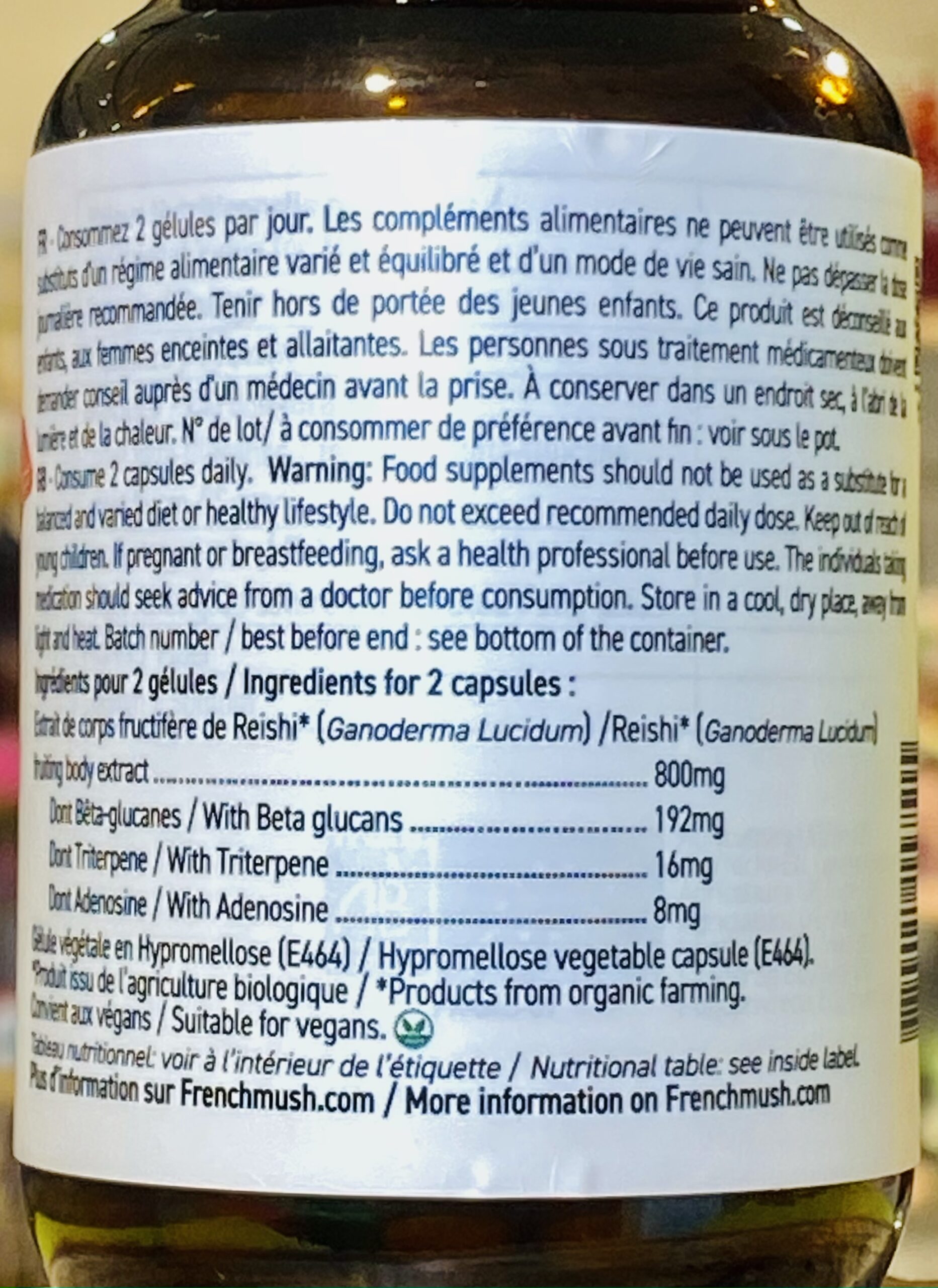 Dos boite de gélule reishi
