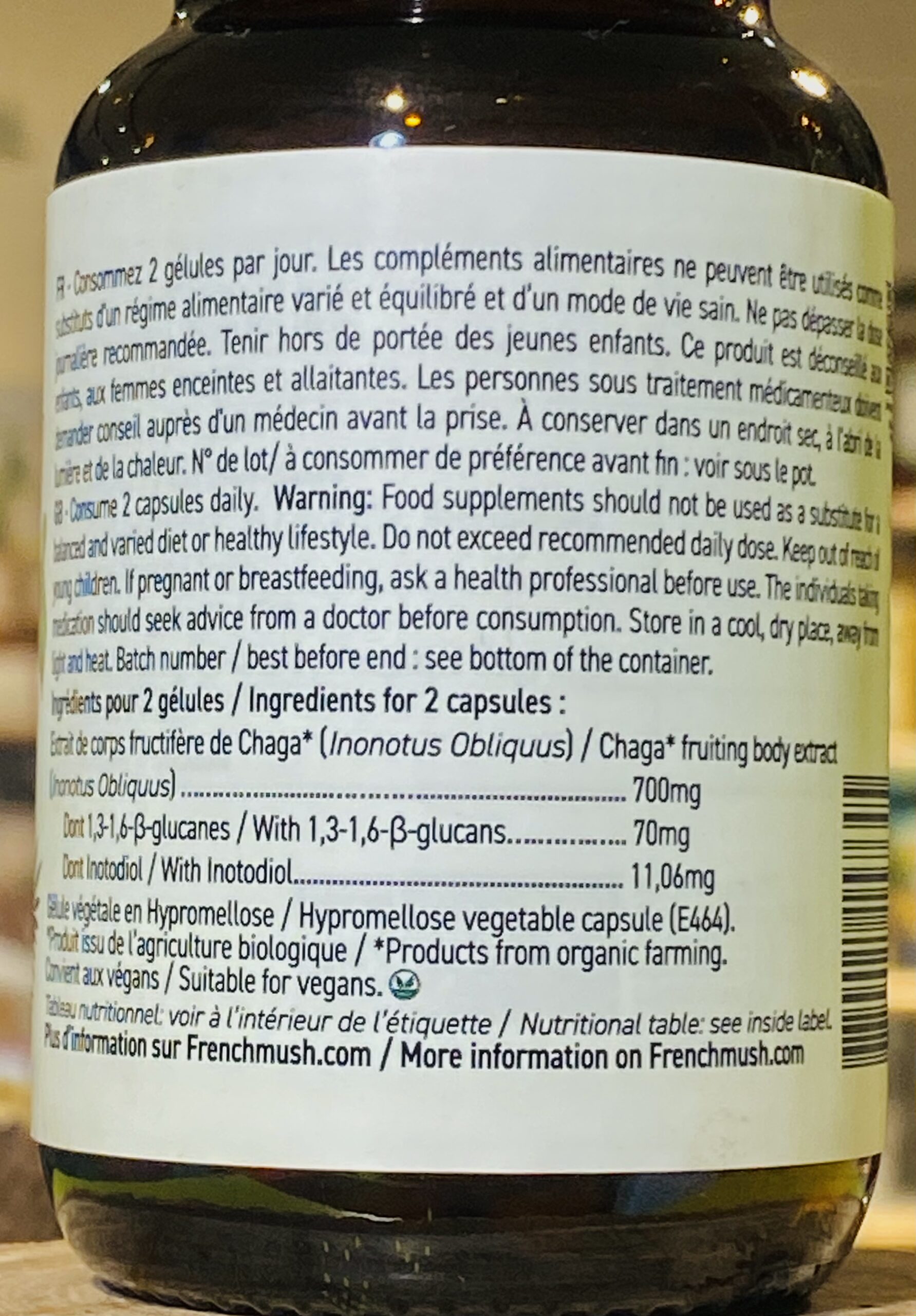Dos boite de gélule chaga